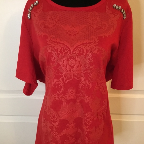 Portez Le Souvire Red Short Sleeve Top Size 2X - Picture 3 of 6